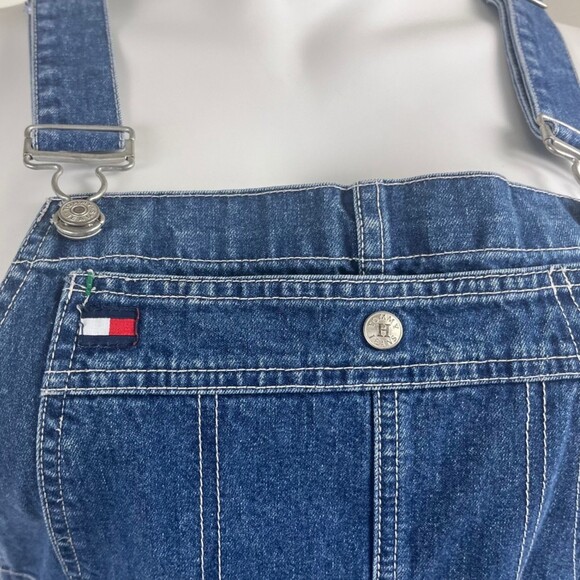 Tommy Women Size L Cotton Denim Shortall Bib Carpenter Short Jean Overalls Y2K - Picture 11 of 13